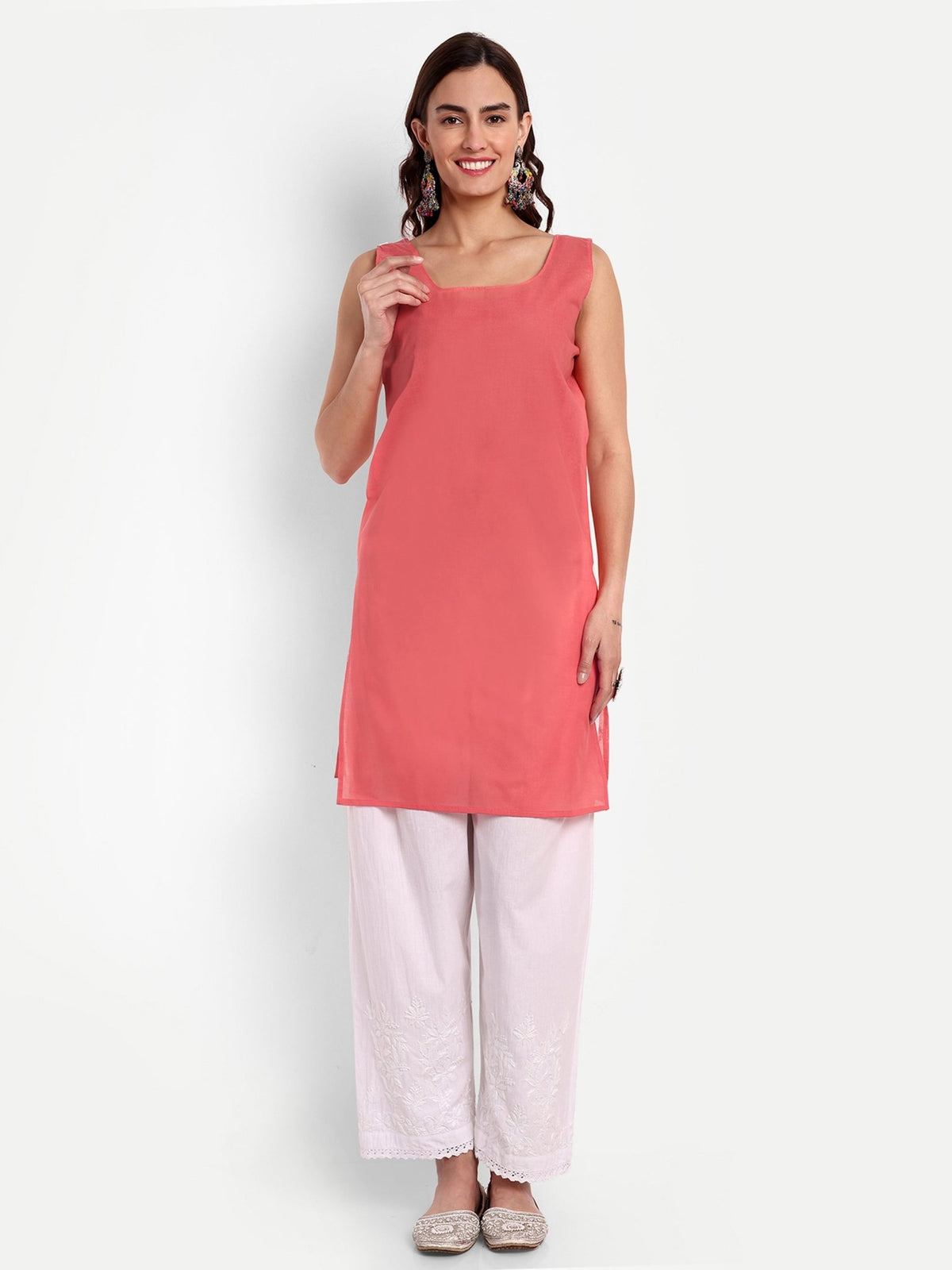 Lucknow Chikankari Hand Embroidered Kurta with Matching Inner, Georgette - Indiankala4u