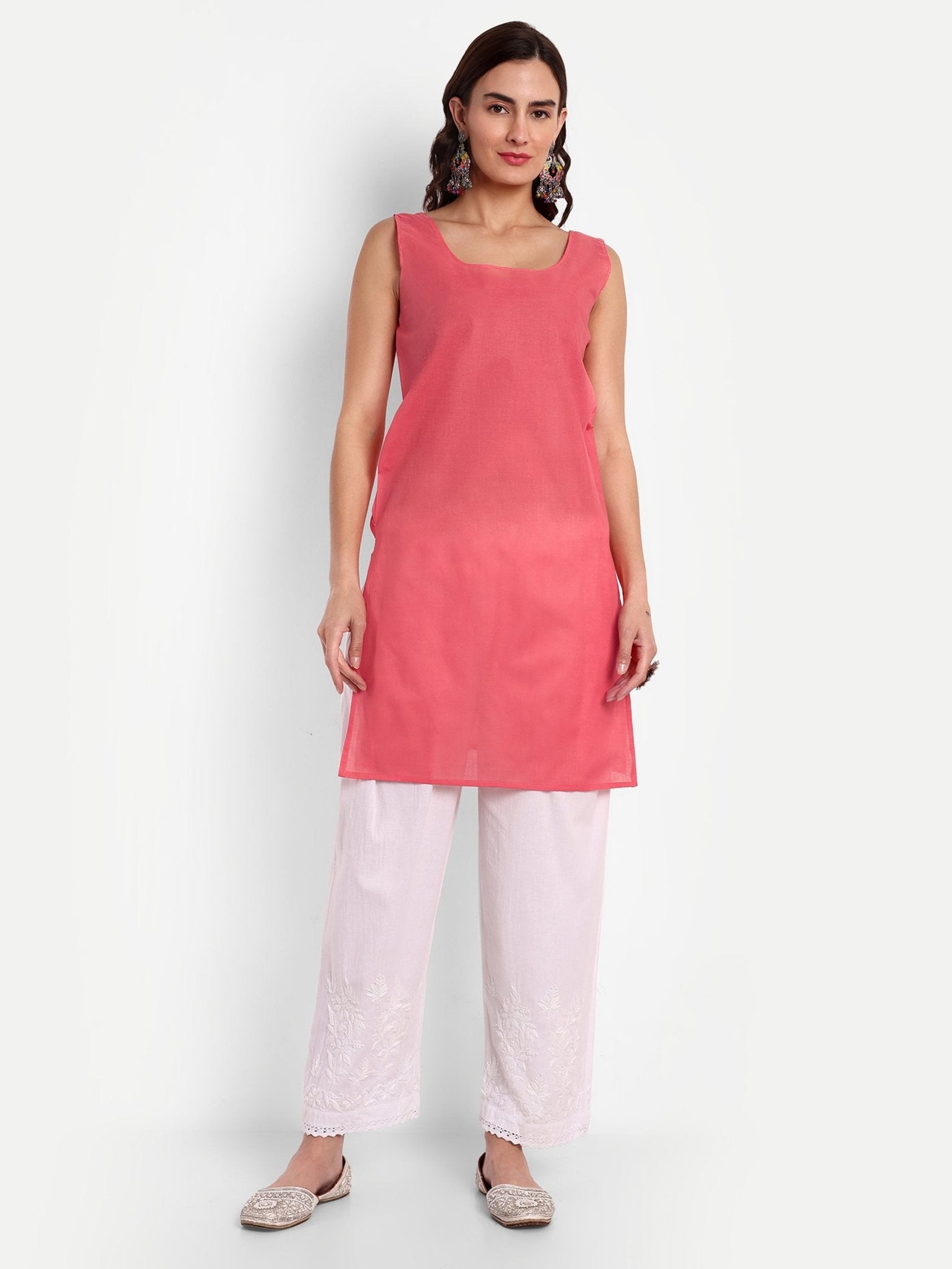 Lucknow Chikankari Hand Embroidered Kurta with Matching Inner, Georgette - Indiankala4u