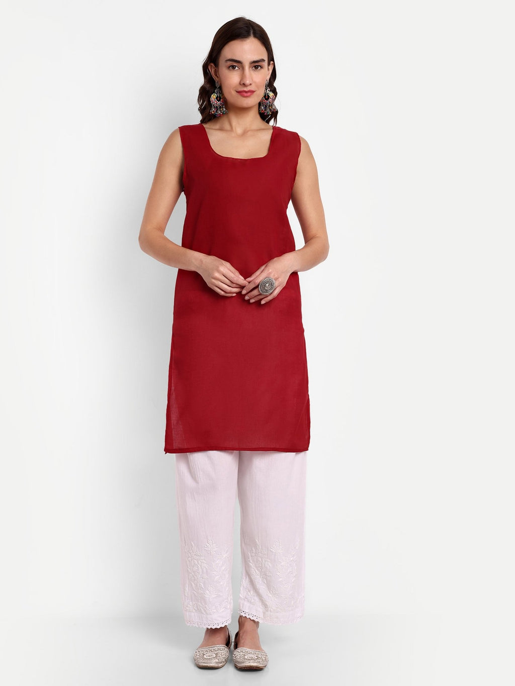 Lucknow Chikankari Hand Embroidered Kurta with Matching Inner, Georgette - Indiankala4u