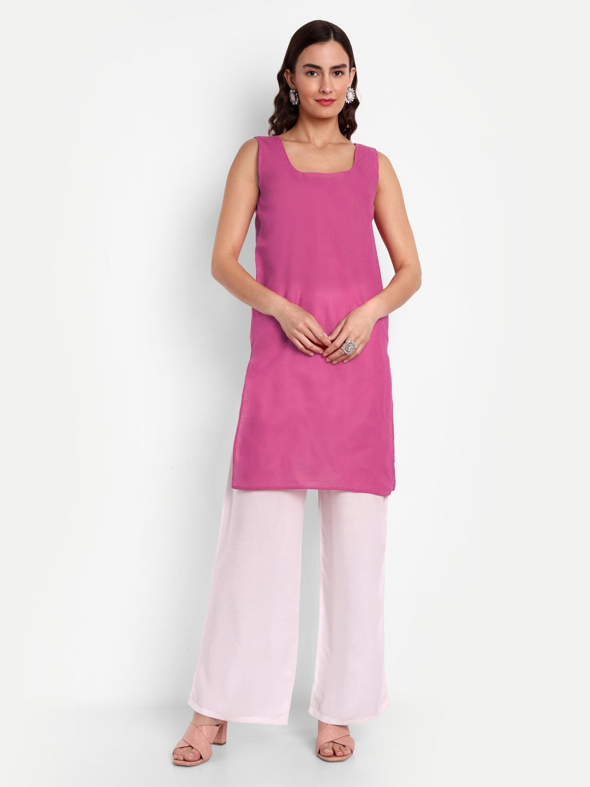 Lucknow Chikankari Hand Embroidered Kurta with Matching Inner, Georgette - Indiankala4u