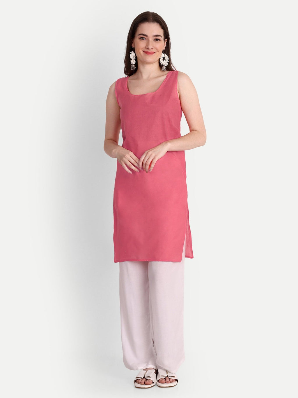 Lucknow Chikankari Hand Embroidered Kurta with Matching Inner, Georgette - Indiankala4u