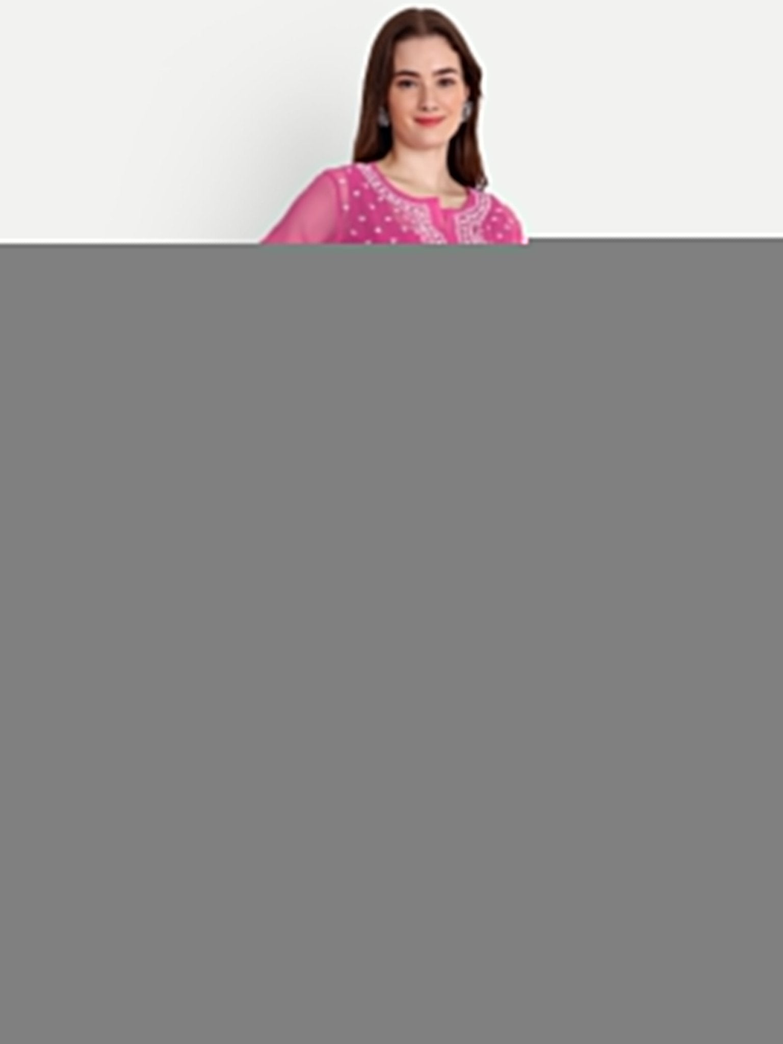Lucknow Chikankari Hand Embroidered Kurta with Matching Inner, Georgette - Indiankala4u