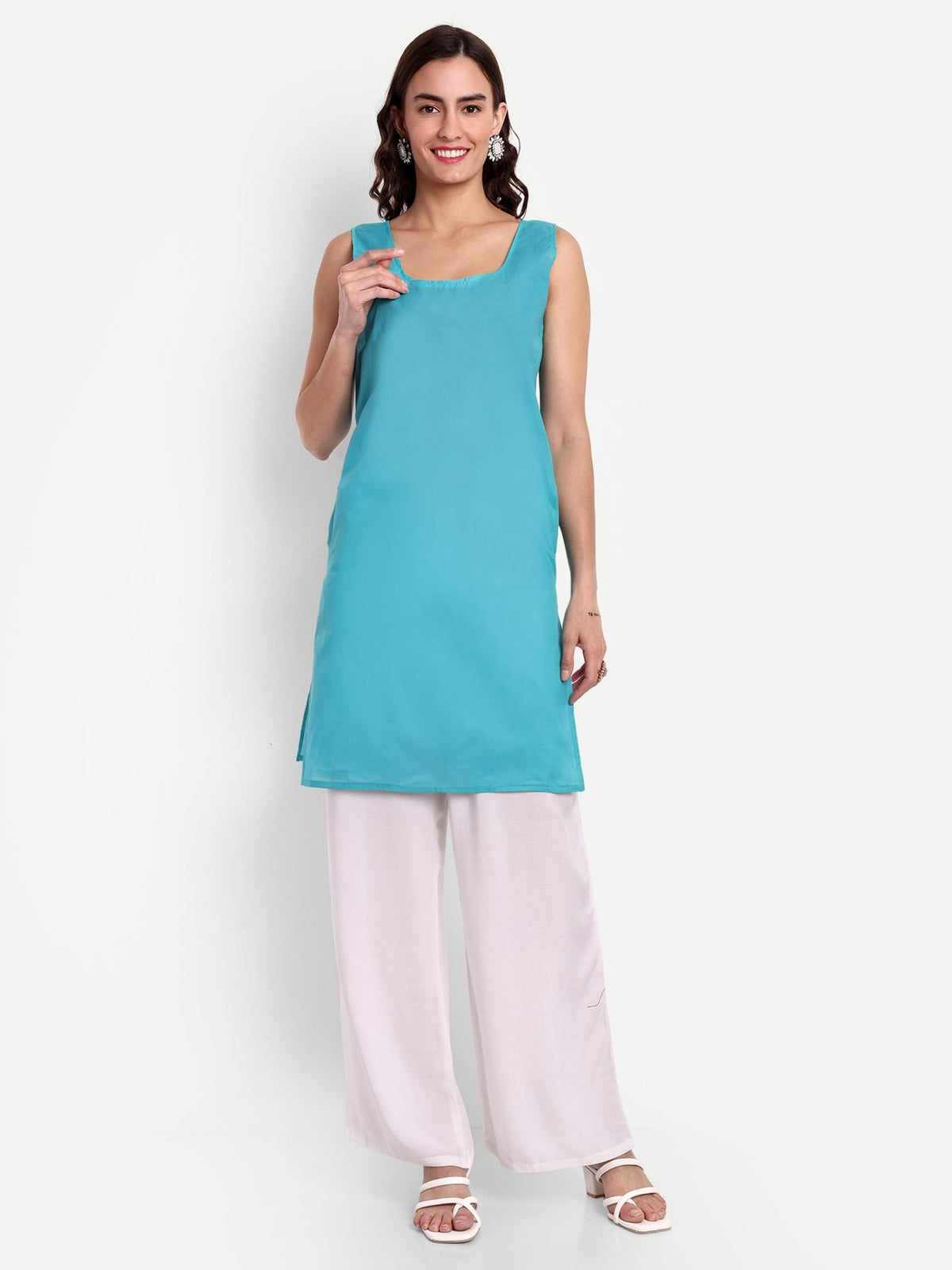 Lucknow Chikankari Hand Embroidered Kurta with Matching Inner, Georgette - Indiankala4u