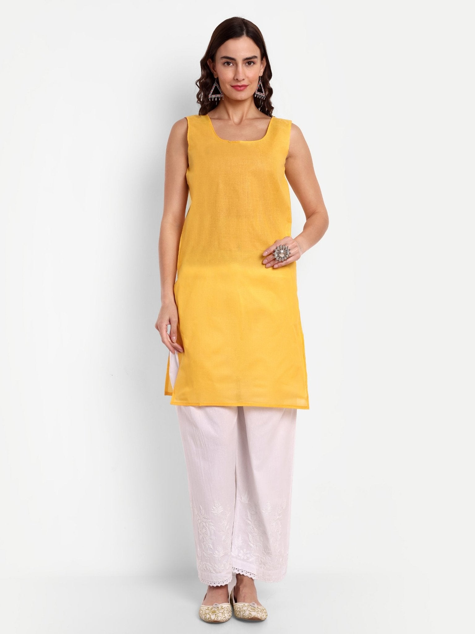 Lucknow Chikankari Hand Embroidered Kurta with Matching Inner, Georgette - Indiankala4u