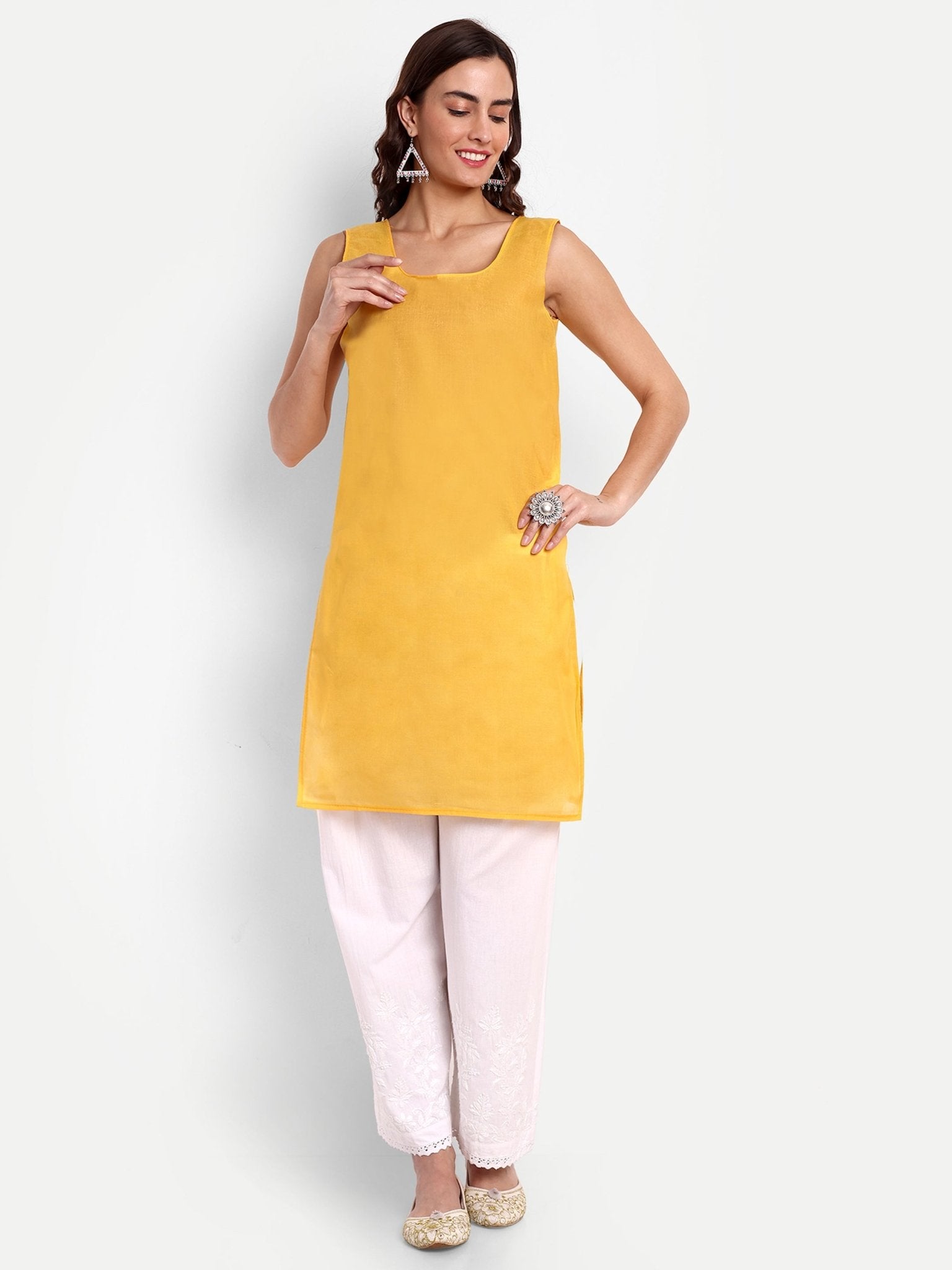 Lucknow Chikankari Hand Embroidered Kurta with Matching Inner, Georgette - Indiankala4u