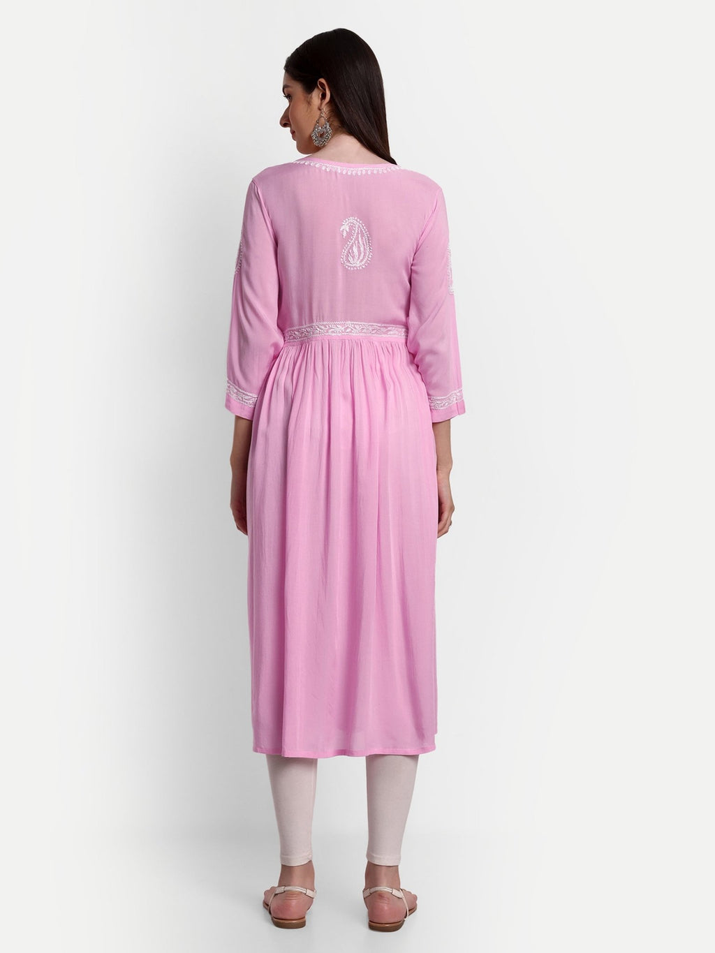 Lucknow Chikankari Hand Embroidered Long Alia Cut kurta for Women Modal Cotton - Indiankala4u