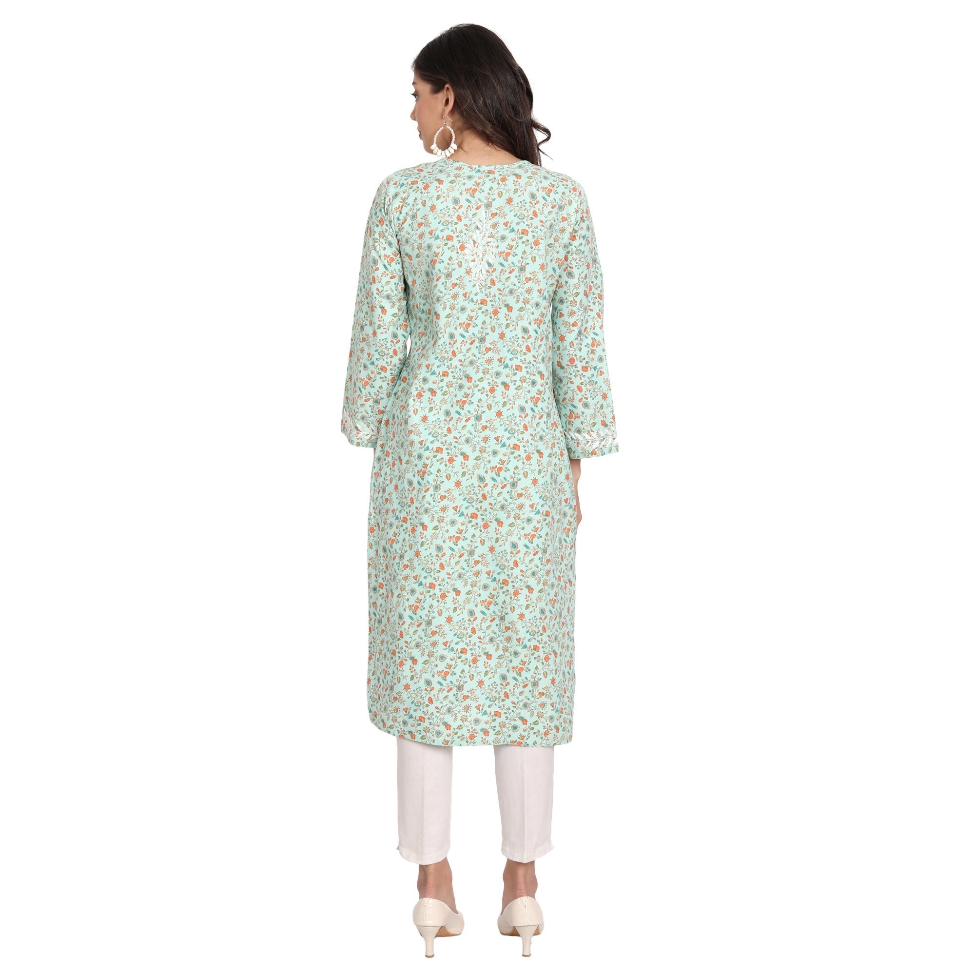 Lucknow Chikankari Hand Embroidered Long Kurta Cotton - Indiankala4u