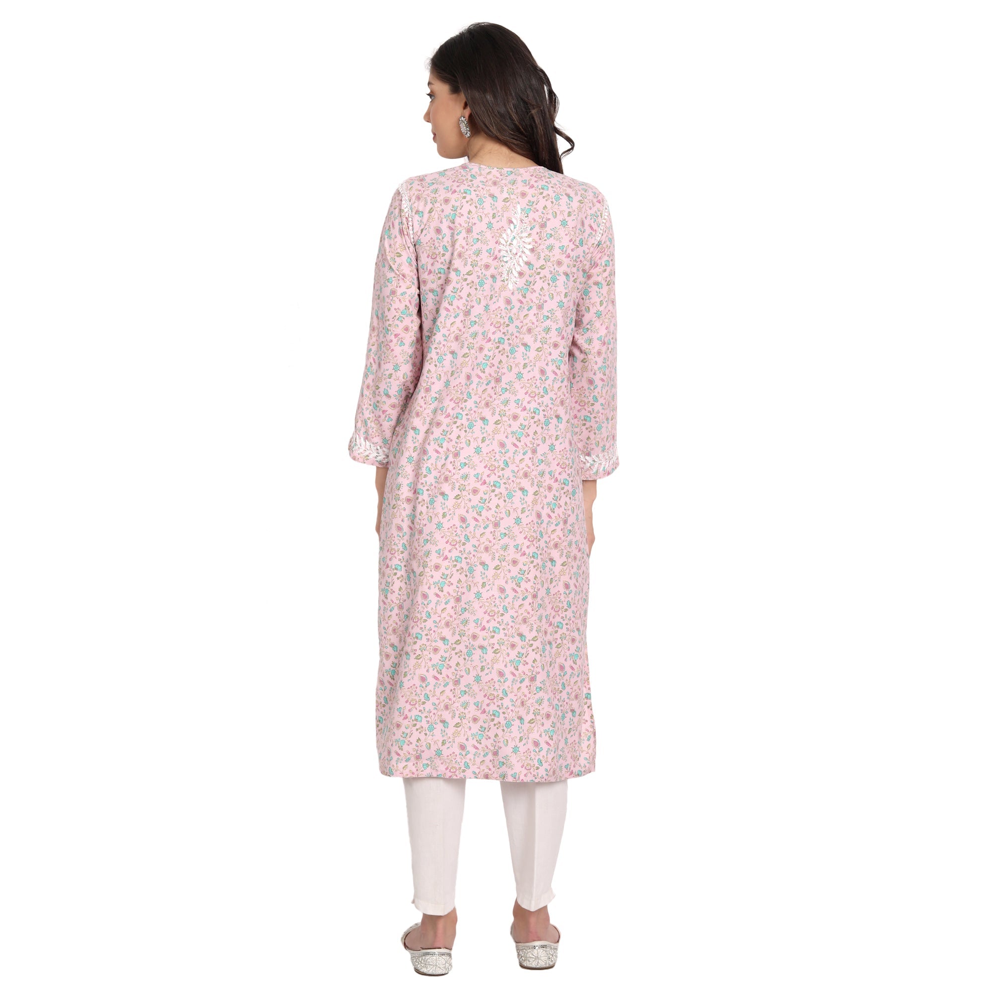 Lucknow Chikankari Hand Embroidered Long Kurta Cotton - Indiankala4u