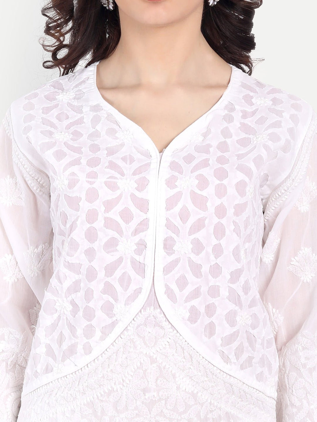 Lucknow Chikankari Hand Embroidered Long Kurta Cotton - Indiankala4u