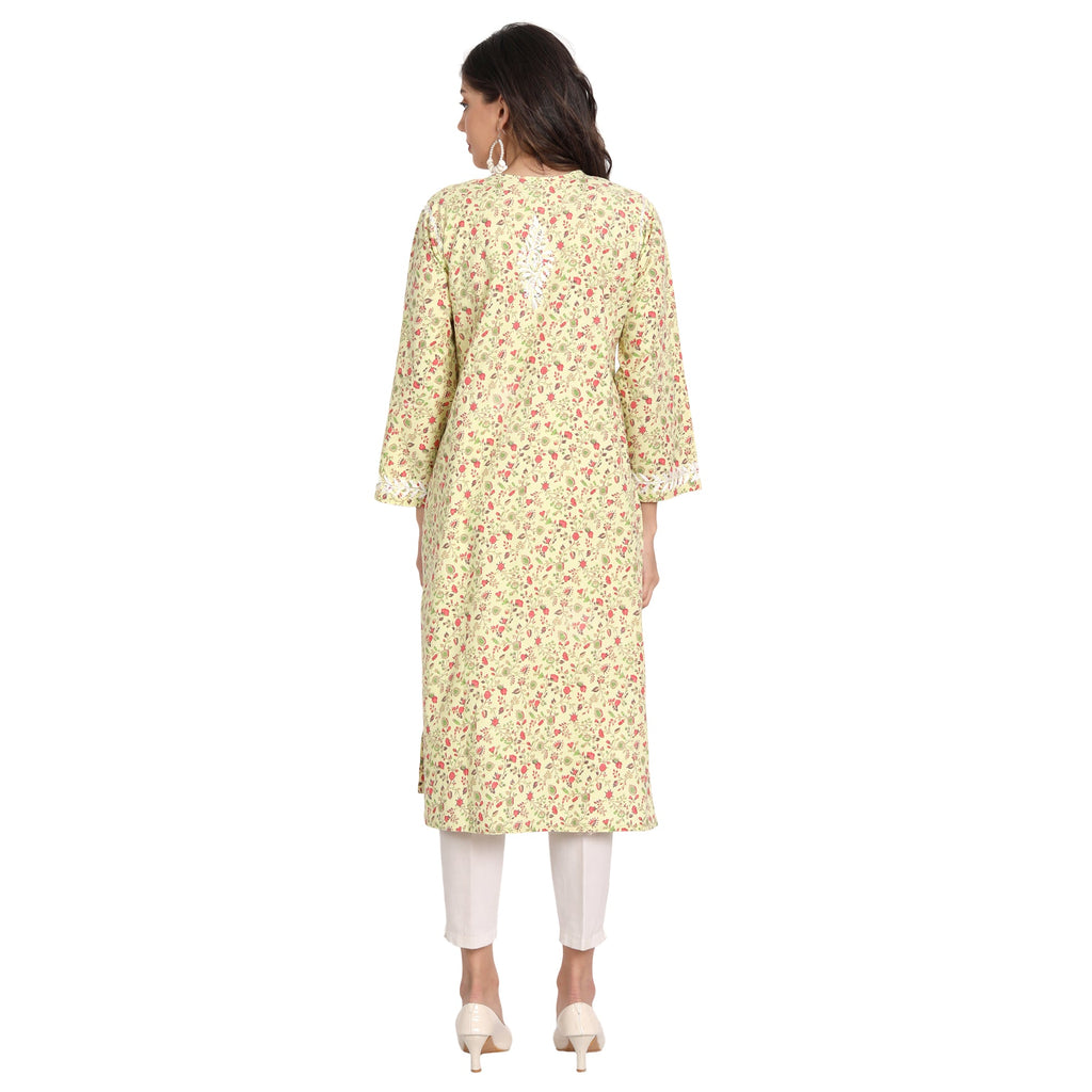 Lucknow Chikankari Hand Embroidered Long Kurta Cotton - Indiankala4u