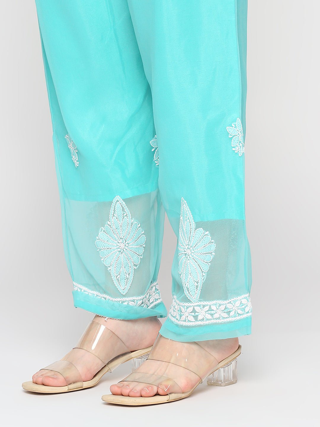 Lucknow Chikankari Hand Embroidered Long Kurta Set and matching Slip - Indiankala4u