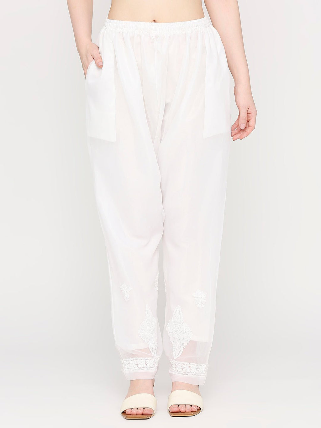 Lucknow Chikankari Hand Embroidered Long Kurta Set and matching Slip - Indiankala4u