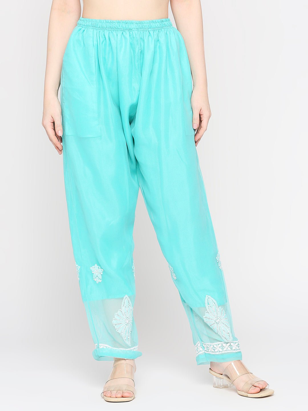 Lucknow Chikankari Hand Embroidered Long Kurta Set and matching Slip - Indiankala4u