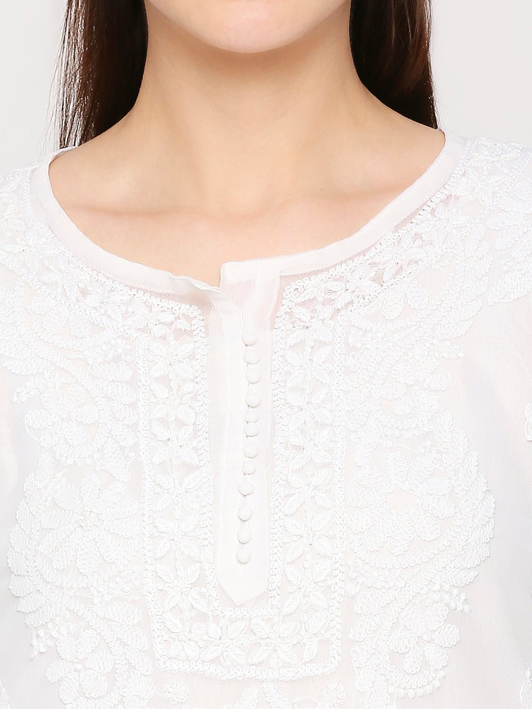 Lucknow Chikankari Hand Embroidered Long Kurta Set and matching Slip - Indiankala4u