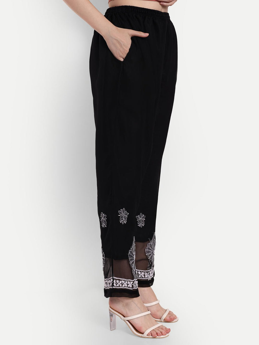 Lucknow Chikankari Hand Embroidered Long Kurta Set with Palazzo set with matching inner slip - Indiankala4u