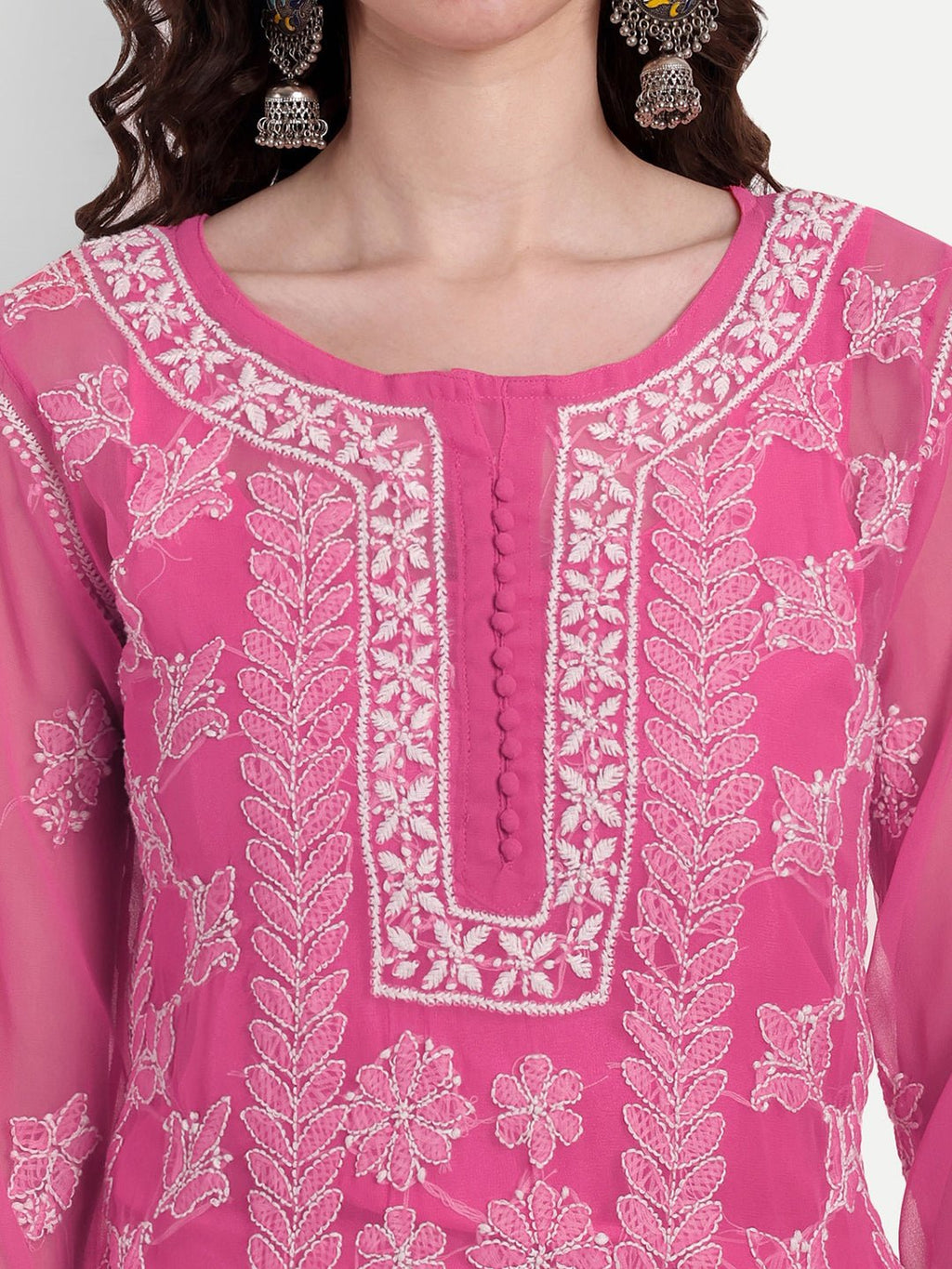 Lucknow Chikankari Hand Embroidered Long Kurta Set with Palazzo set with matching inner slip - Indiankala4u