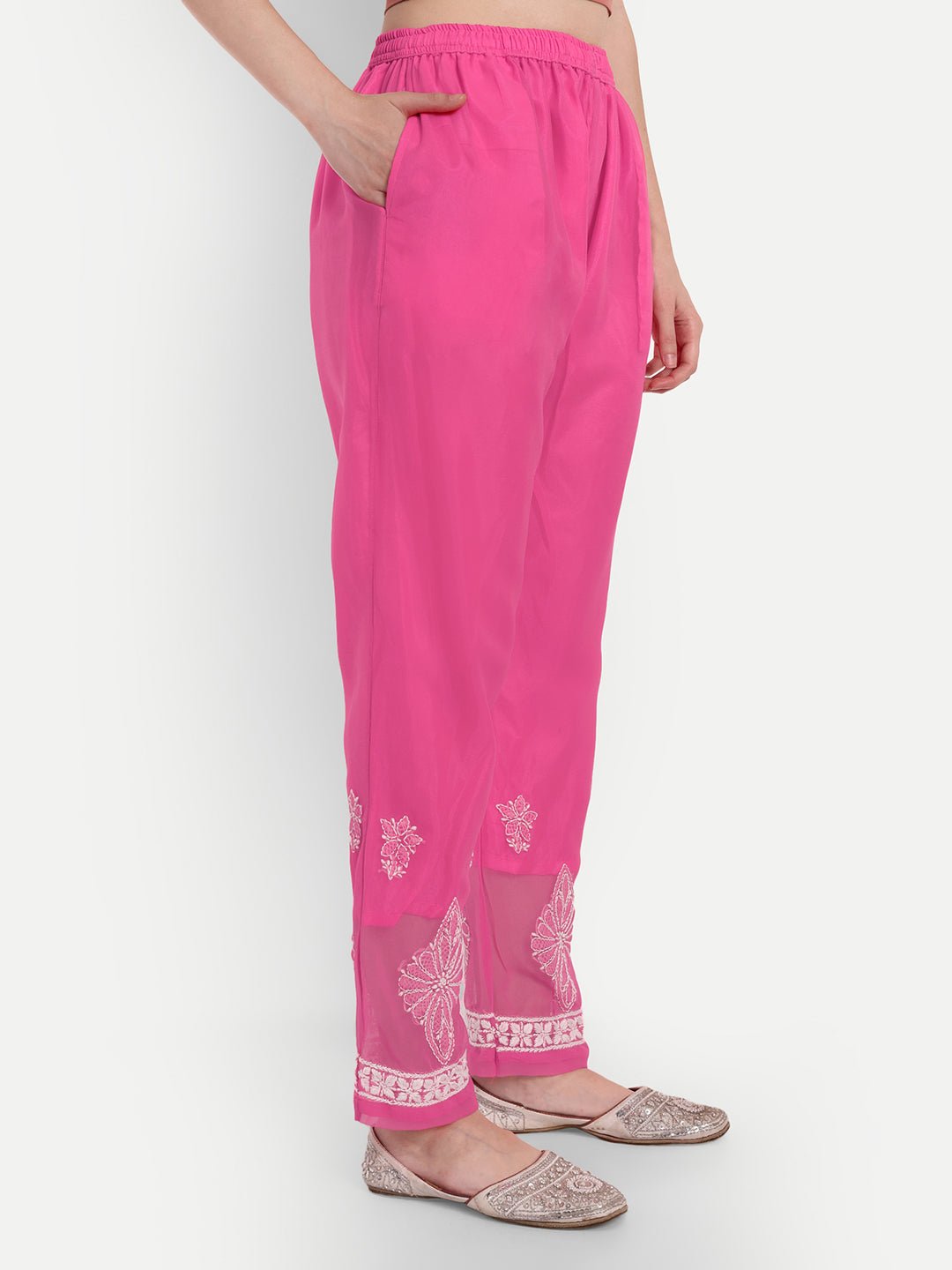 Lucknow Chikankari Hand Embroidered Long Kurta Set with Palazzo set with matching inner slip - Indiankala4u