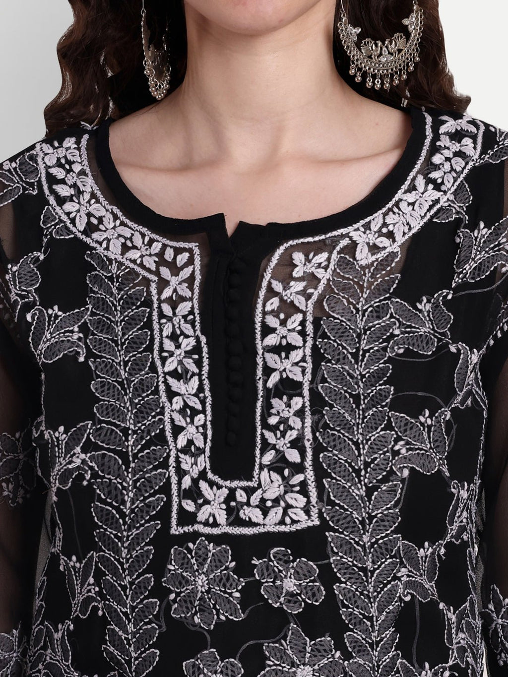 Lucknow Chikankari Hand Embroidered Long Kurta Set with Palazzo set with matching inner slip - Indiankala4u