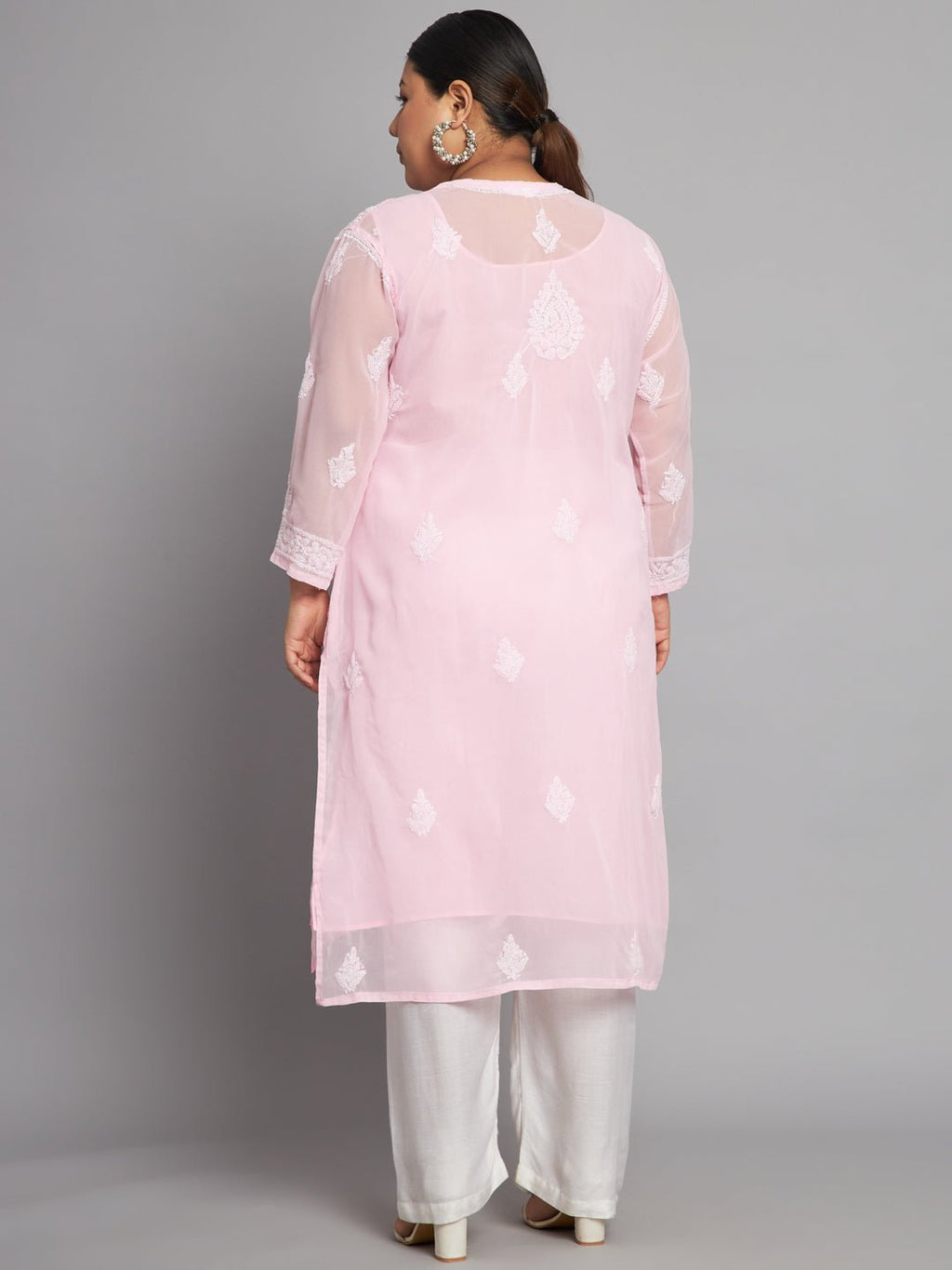 Lucknow Chikankari Hand Embroidered Long Kurta with matching slip, Plus Sizes - Indiankala4u
