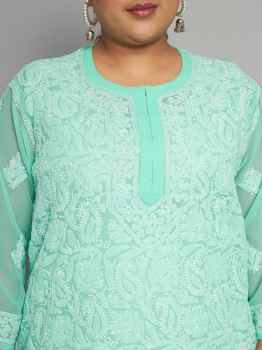 Lucknow Chikankari Hand Embroidered Long Kurta with matching slip, Plus Sizes - Indiankala4u