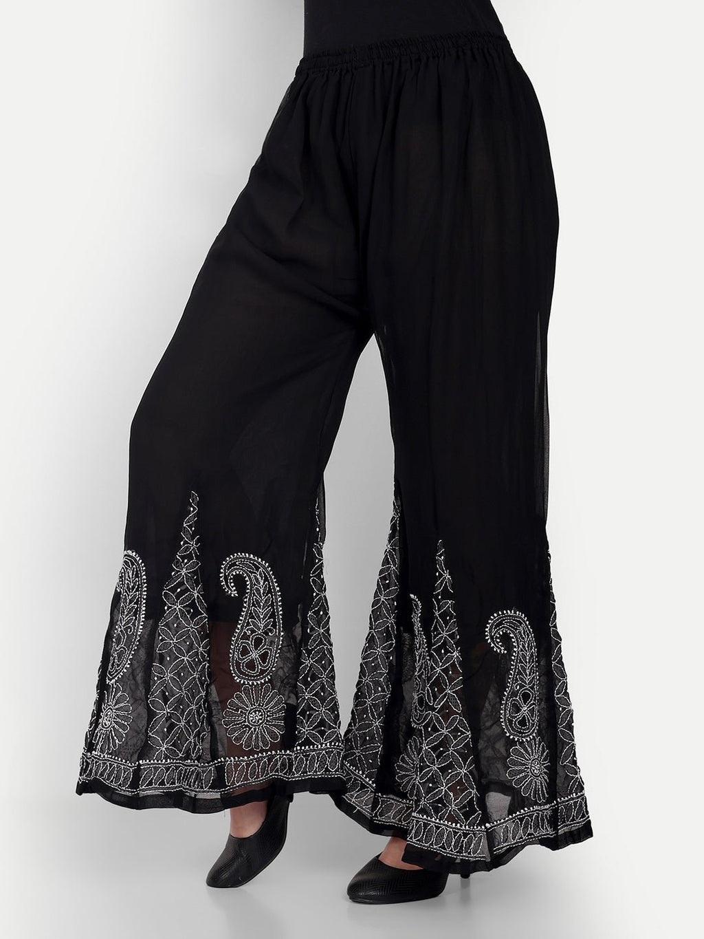 Lucknow Chikankari Hand Embroidered Long Kurta with Sharara Set - Indiankala4u