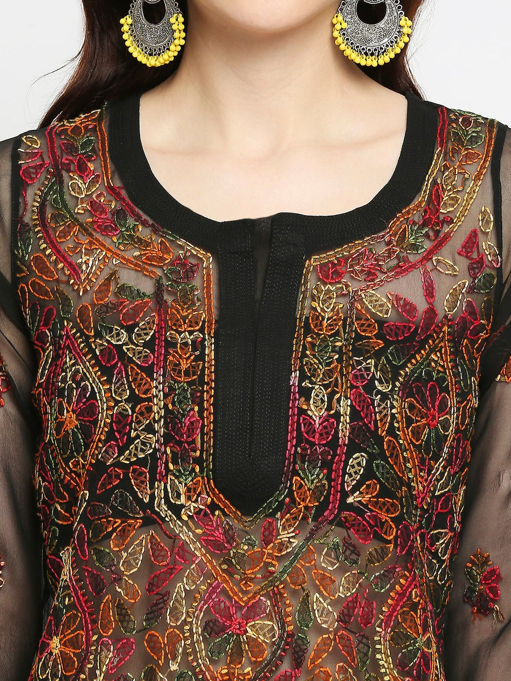 Lucknow Chikankari Hand Embroidered Long Kurta with Sharara Set - Indiankala4u