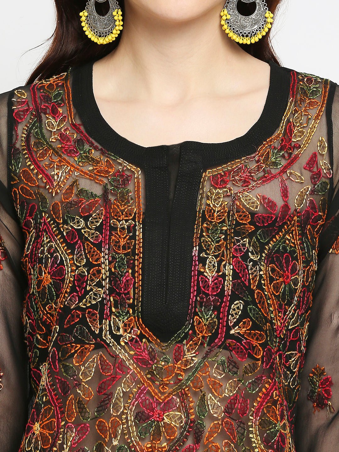 Lucknow Chikankari Hand Embroidered Long Kurta with Sharara Set - Indiankala4u