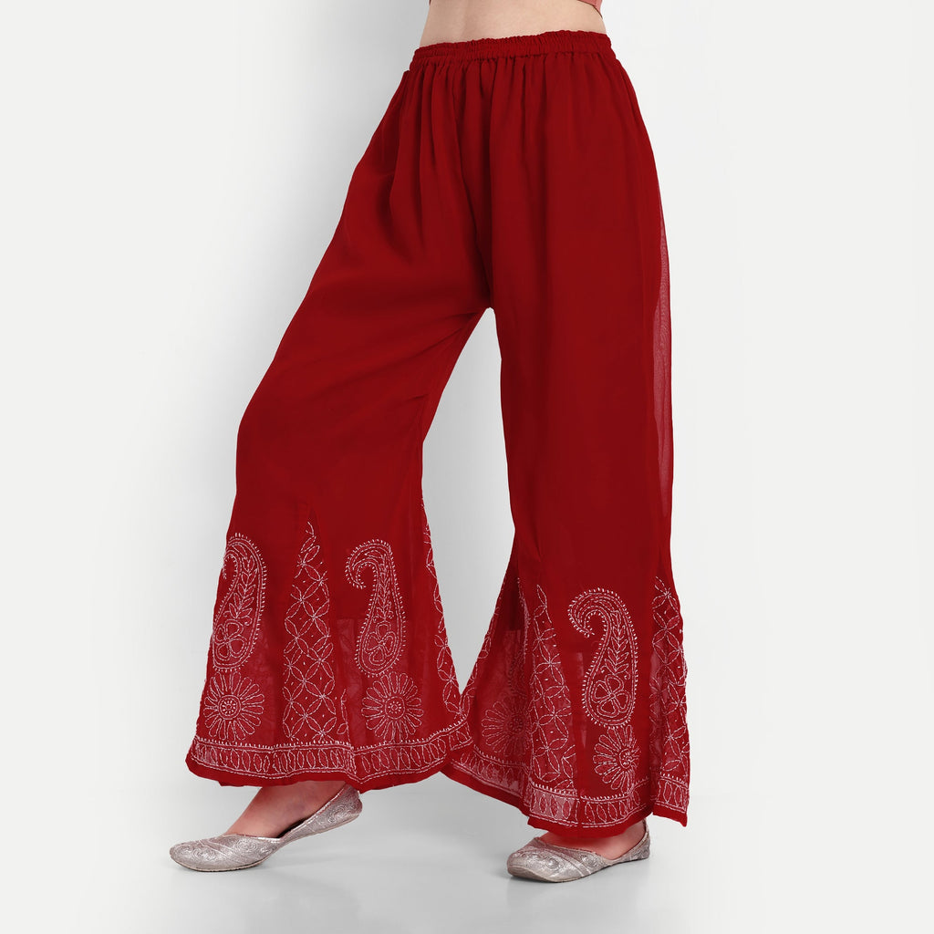 Lucknow Chikankari Hand Embroidered Long Kurta with Sharara Set - Indiankala4u