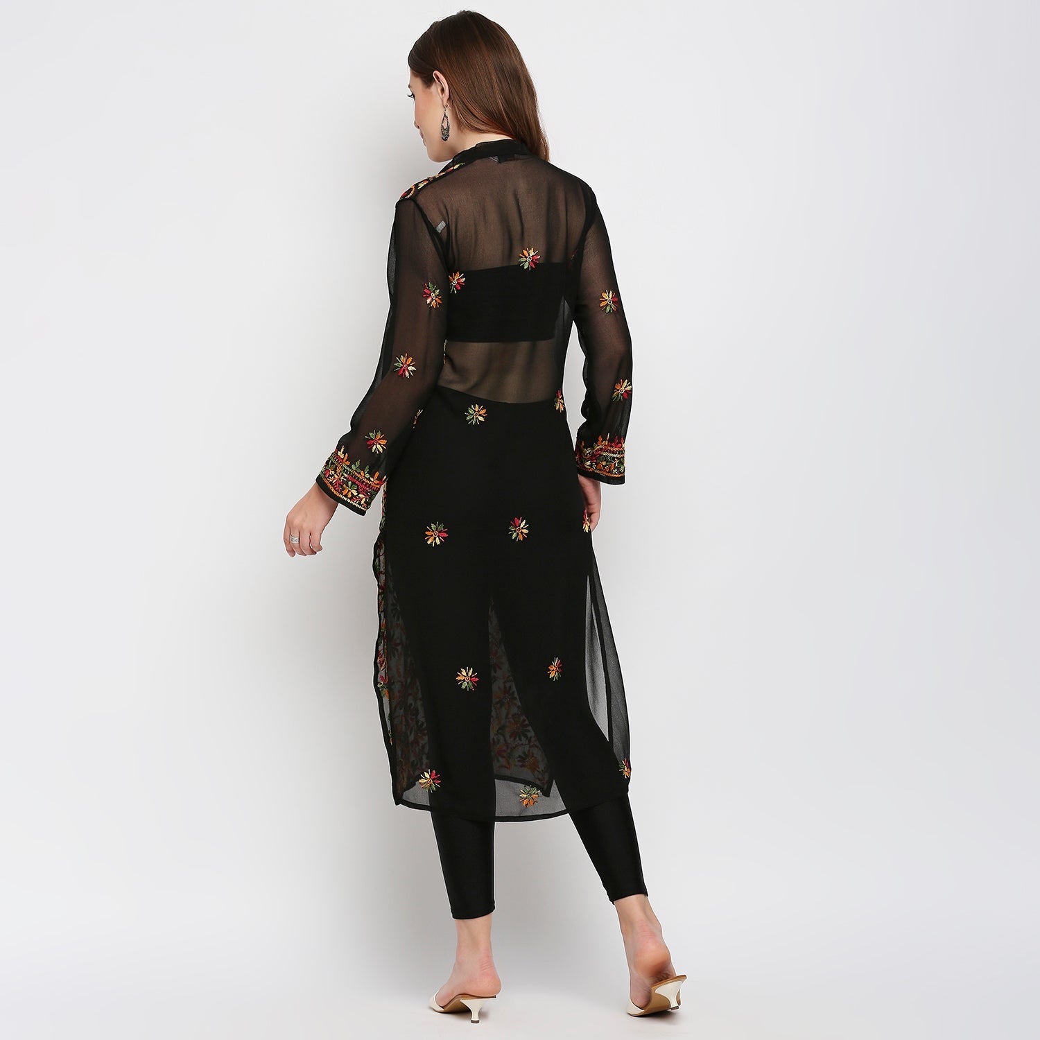 Lucknow Chikankari Hand Embroidered Long Kurti for Women, Plus Sizes - Indiankala4u