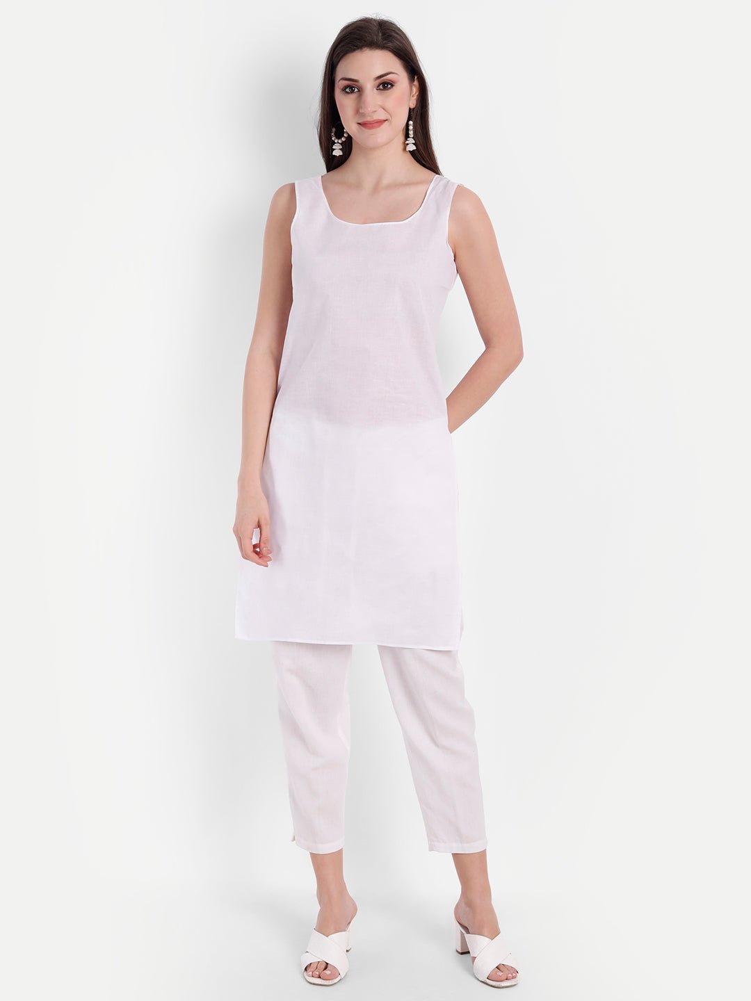 Lucknow Chikankari Hand Embroidered Long Kurti with Matching Inner Organza - Indiankala4u