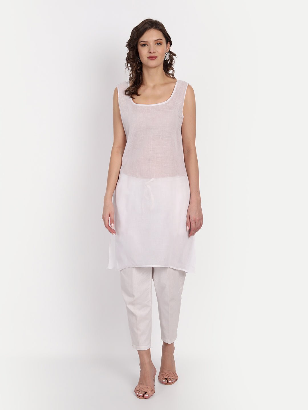 Lucknow Chikankari Hand Embroidered Long Kurti with Matching Inner Organza - Indiankala4u