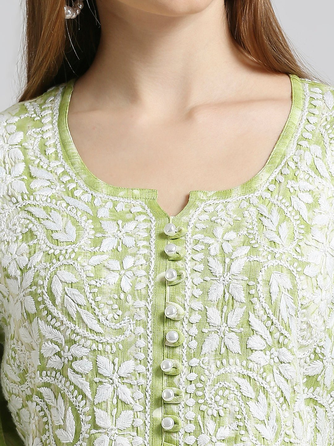 Lucknow Chikankari Hand Embroidered Nyra cut Kurta - Indiankala4u