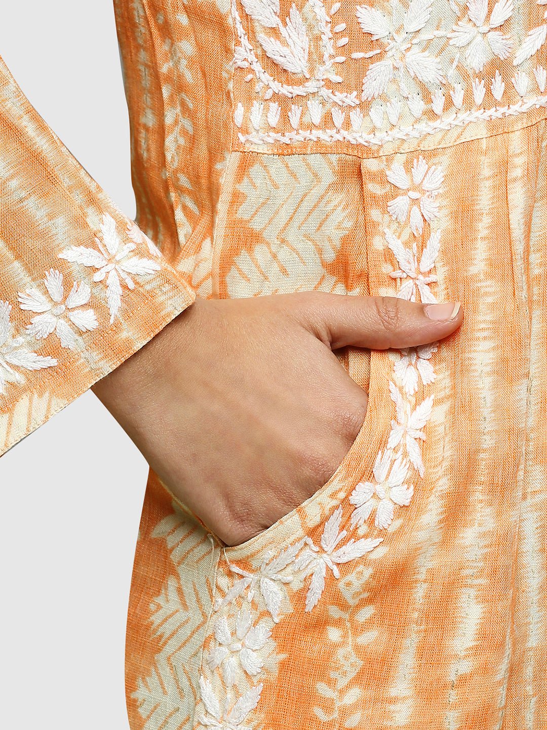 Lucknow Chikankari Hand Embroidered Nyra cut Kurta - Indiankala4u