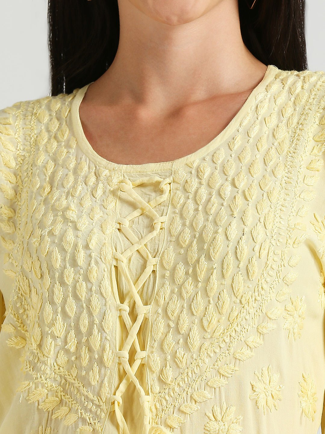 Lucknow Chikankari Hand Embroidered Ombre Nyra cut Kurta - Indiankala4u