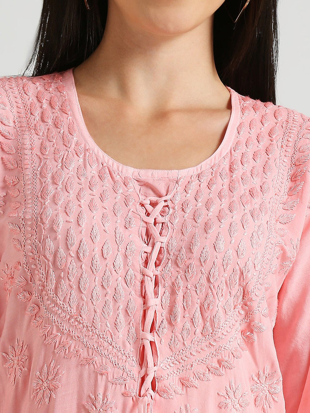 Lucknow Chikankari Hand Embroidered Ombre Nyra cut Kurta - Indiankala4u