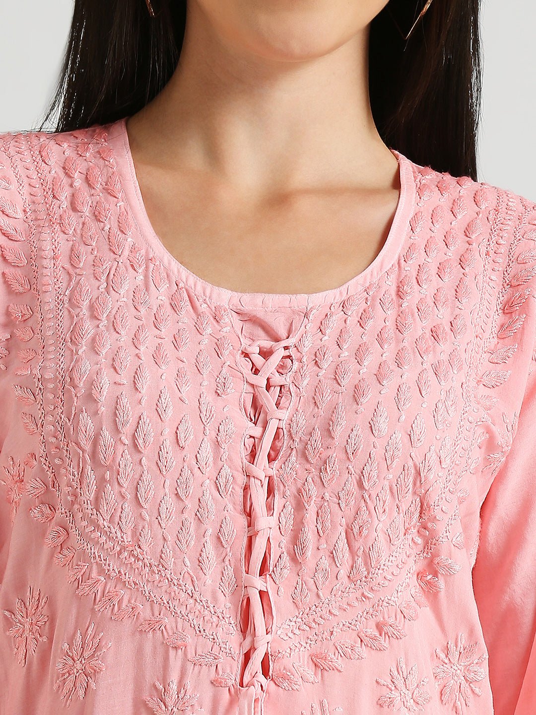 Lucknow Chikankari Hand Embroidered Ombre Nyra cut Kurta - Indiankala4u