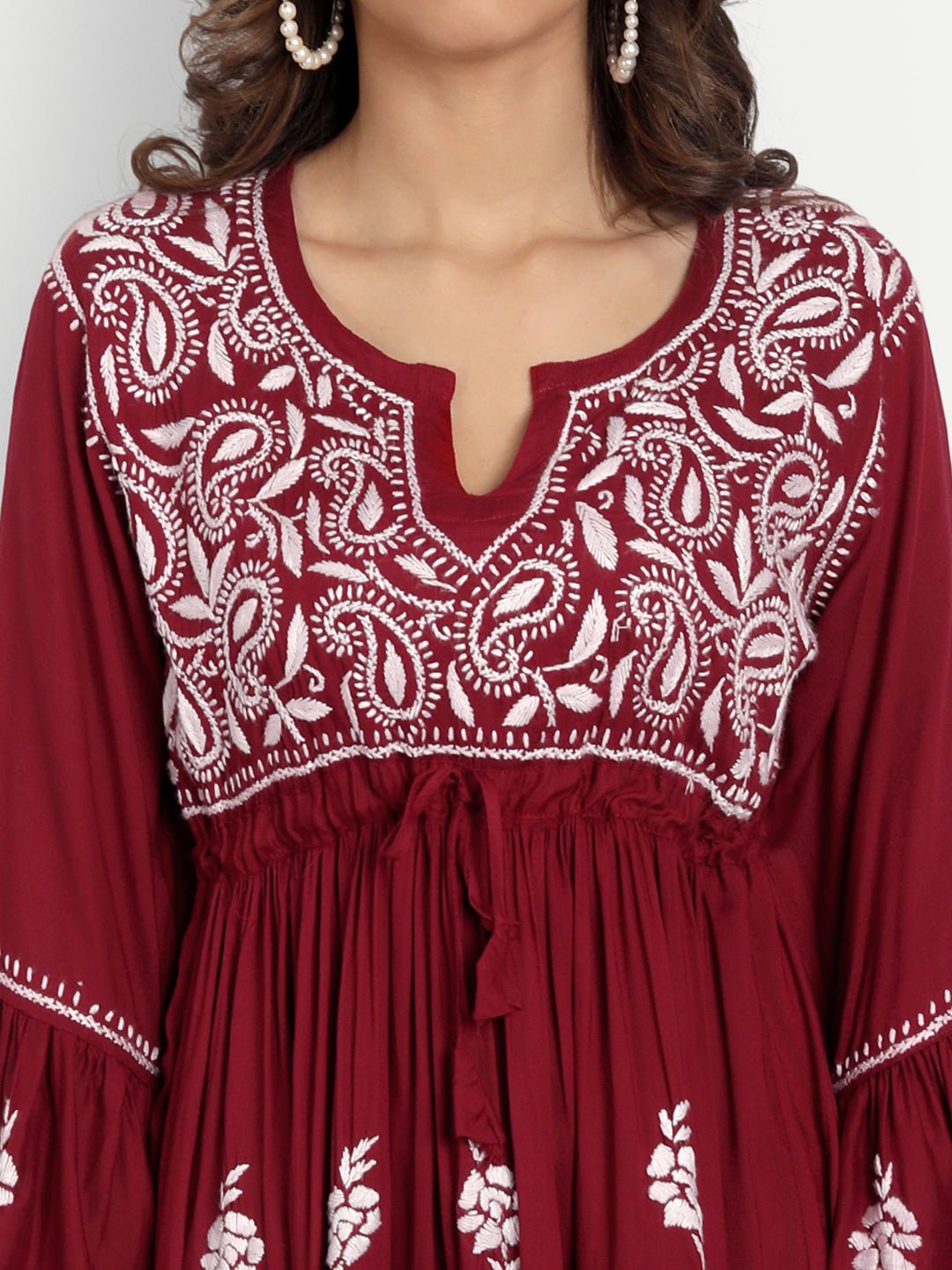 Lucknow Chikankari Hand Embroidered Peplum Fit and Flared Top Short Kurti - Indiankala4u