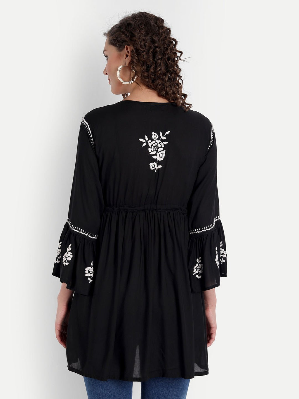 Lucknow Chikankari Hand Embroidered Peplum Fit and Flared Top Short Kurti - Indiankala4u