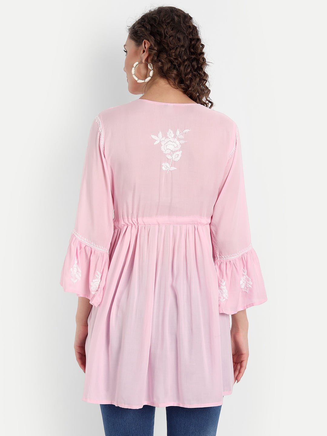 Lucknow Chikankari Hand Embroidered Peplum Fit and Flared Top Short Kurti - Indiankala4u