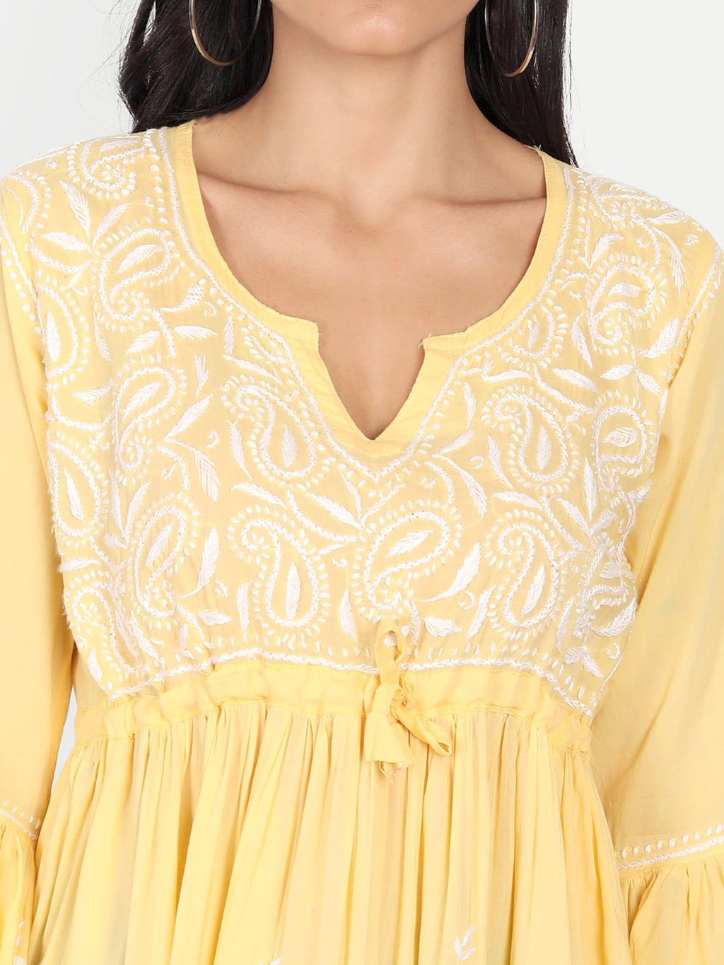 Lucknow Chikankari Hand Embroidered Peplum Fit and Flared Top Short Kurti (Copy) - Indiankala4u