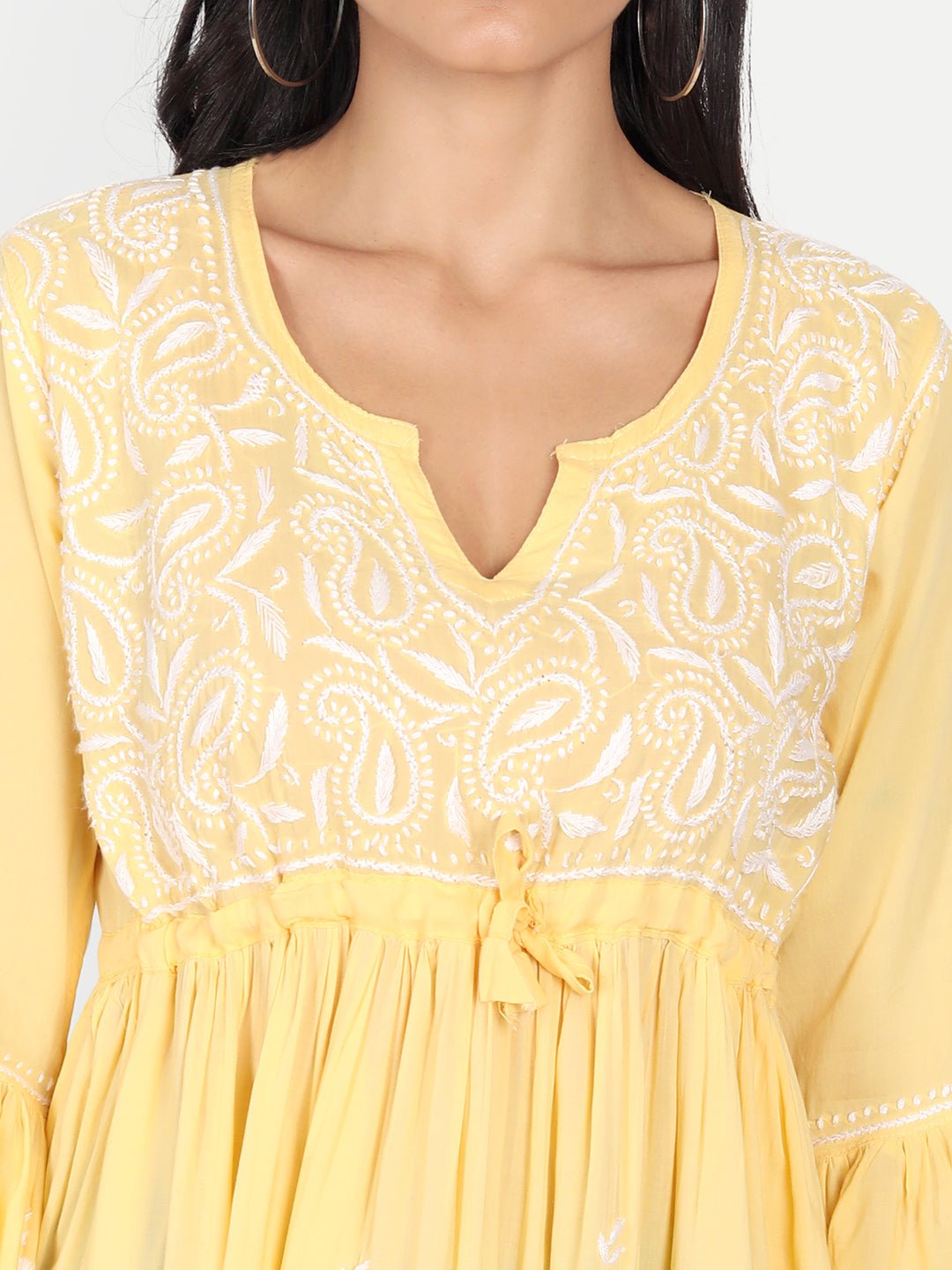 Lucknow Chikankari Hand Embroidered Peplum Fit and Flared Top Short Kurti (Copy) - Indiankala4u