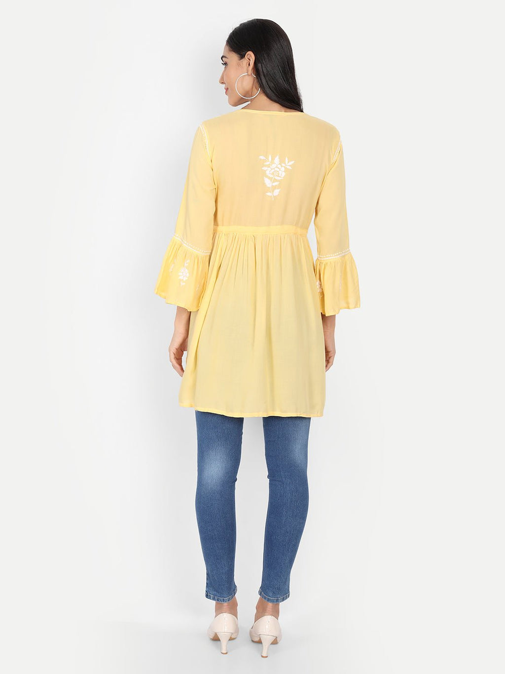 Lucknow Chikankari Hand Embroidered Peplum Fit and Flared Top Short Kurti (Copy) - Indiankala4u