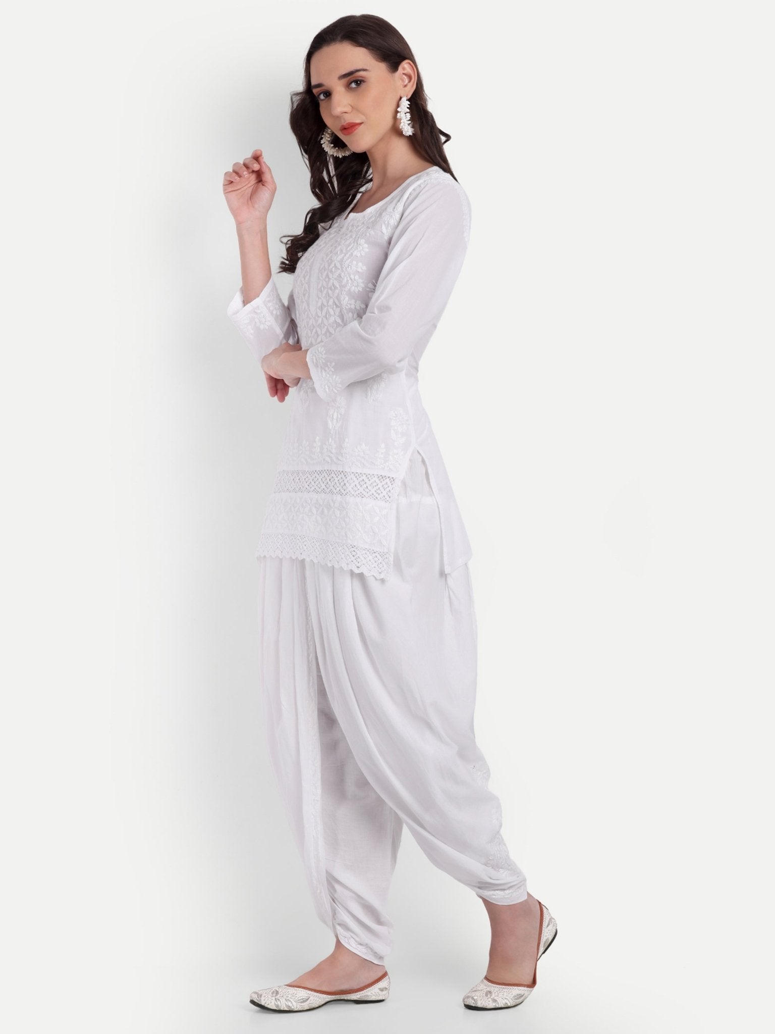 Lucknow Chikankari Hand Embroidered Short Kurti Top Pure Cotton - Indiankala4u