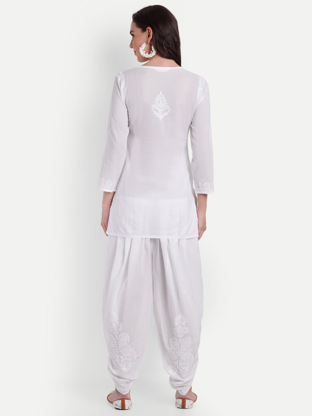 Lucknow Chikankari Hand Embroidered Short Kurti Top Pure Cotton - Indiankala4u