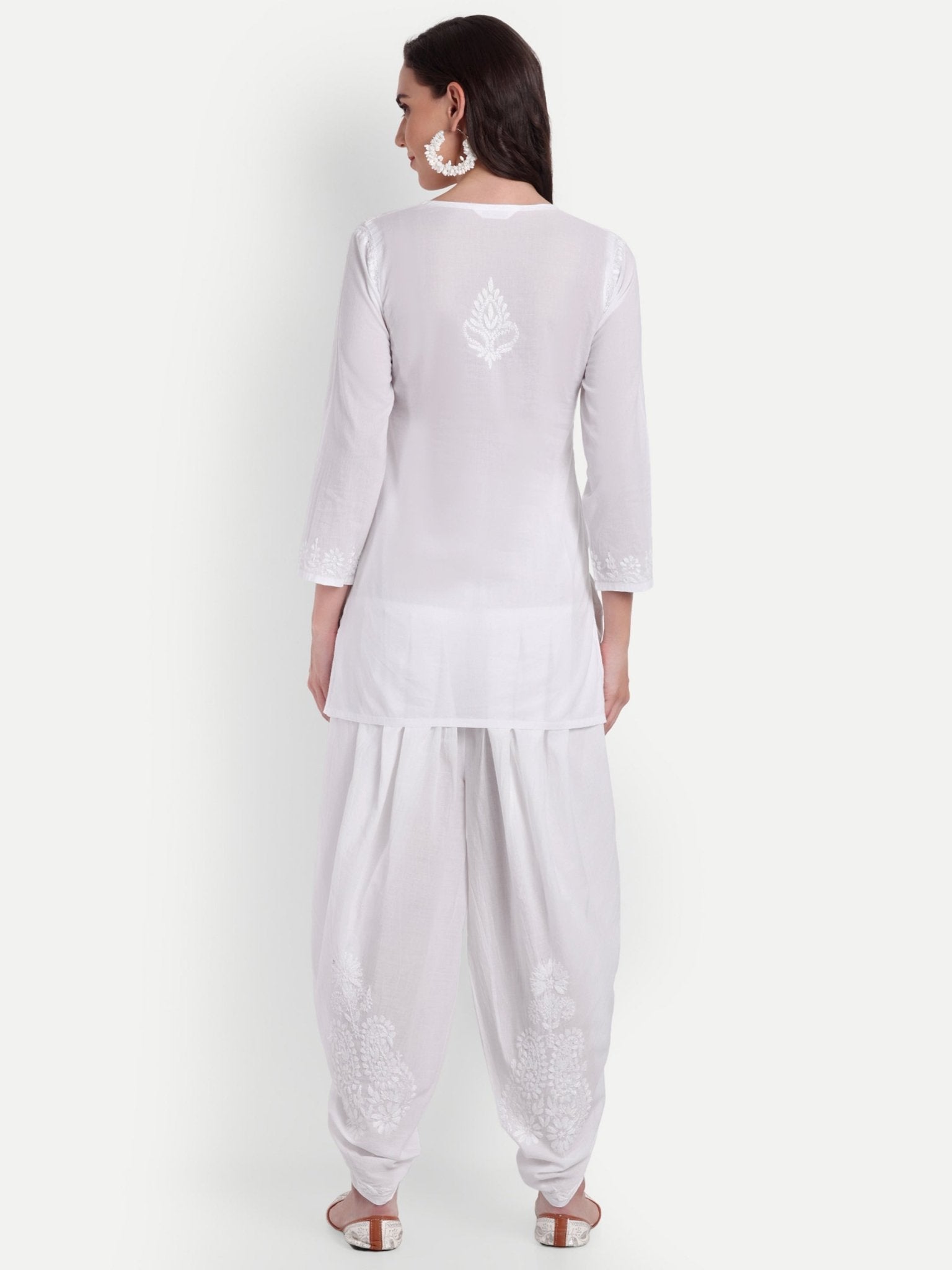 Lucknow Chikankari Hand Embroidered Short Kurti Top Pure Cotton - Indiankala4u