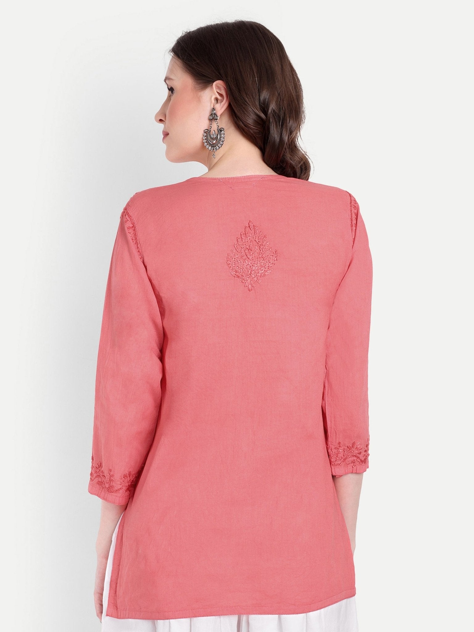 Lucknow Chikankari Hand Embroidered Short Kurti Top Pure Cotton - Indiankala4u