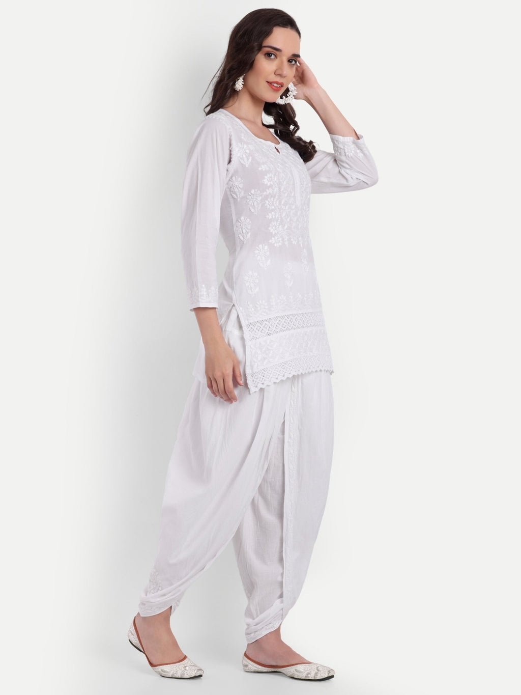 Lucknow Chikankari Hand Embroidered Short Kurti Top Pure Cotton - Indiankala4u