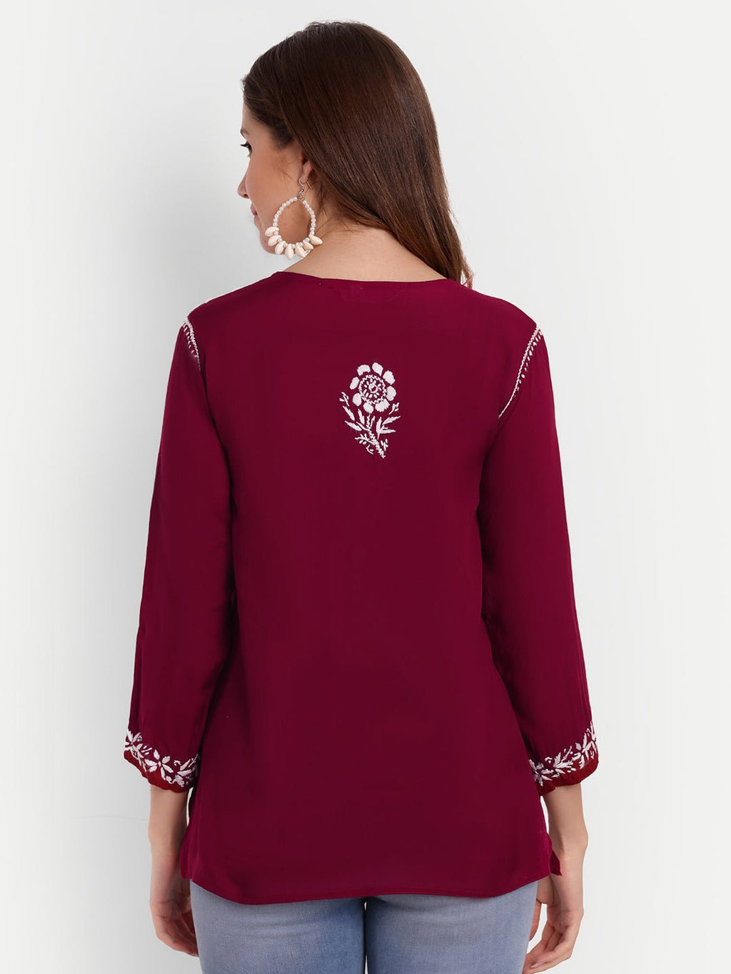 Lucknow Chikankari Hand Embroidered Short Top Modal Cotton - Indiankala4u