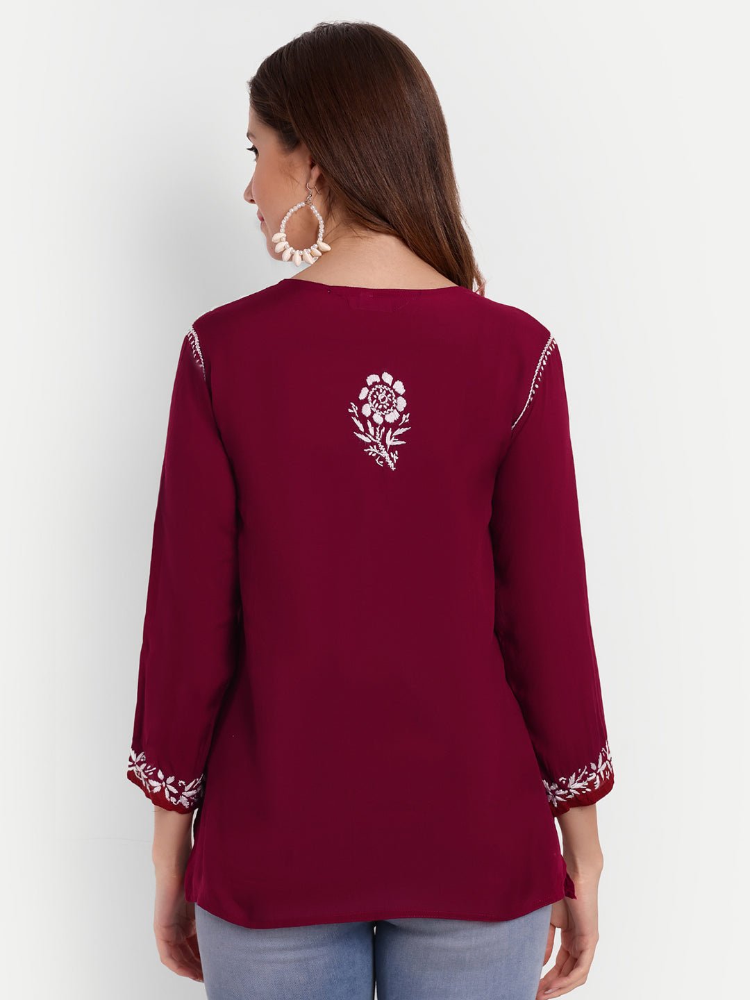 Lucknow Chikankari Hand Embroidered Short Top Modal Cotton - Indiankala4u