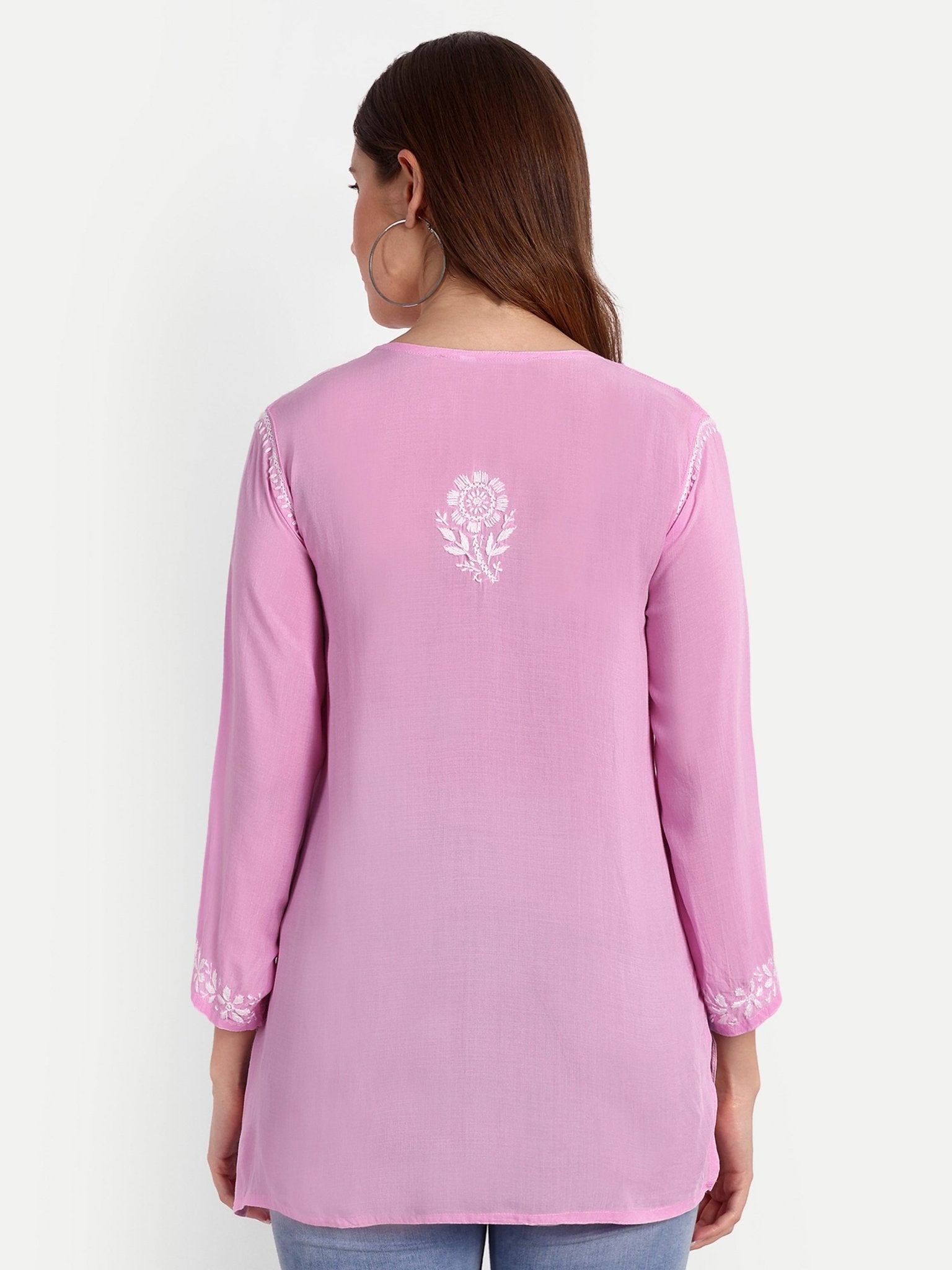 Lucknow Chikankari Hand Embroidered Short Top Modal Cotton - Indiankala4u
